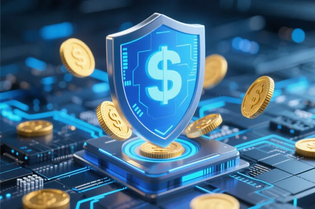 数字安全盾牌与金币概念图,寓意合规平台的资金安全保障
